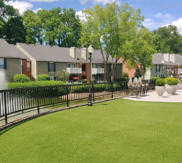 Synthetic grass lawn for multi-family complex