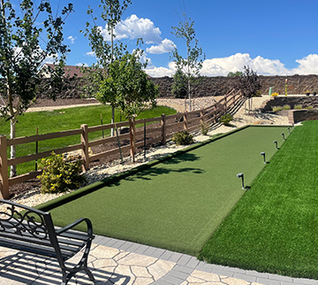 Turf bocce court and putting green at retirement community
