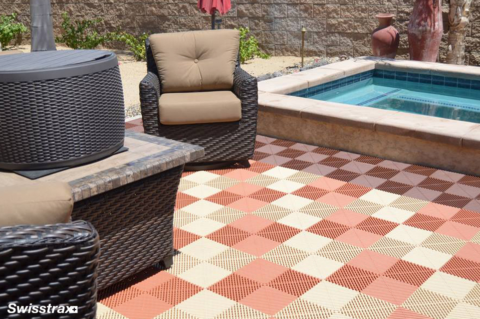 Backyard patio with Swisstrax modular flooring installed