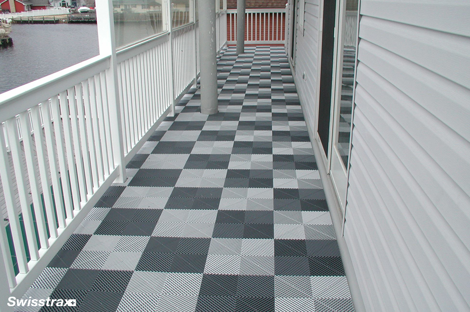 Swisstrax modular tiles installed on a boat dock patio