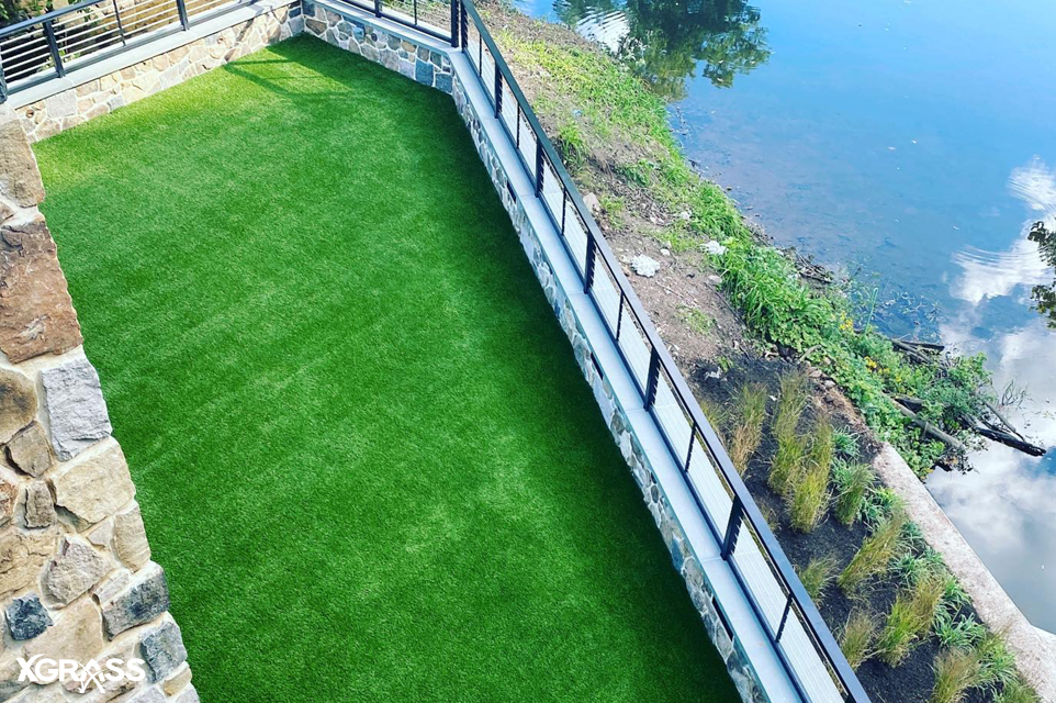 Rooftop space with artificial grass installed