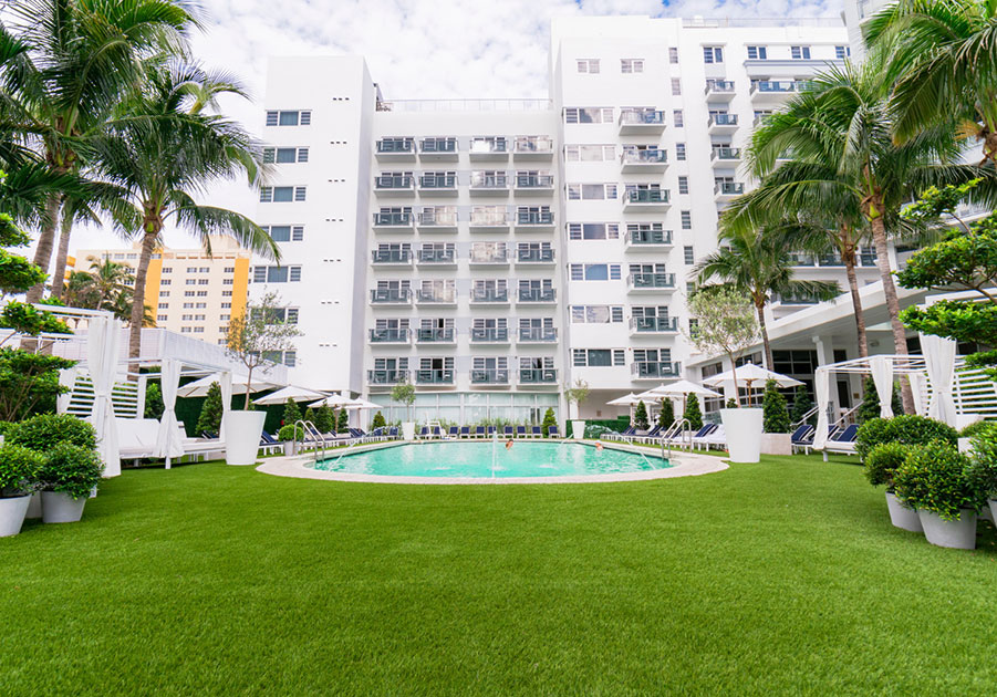 Large artificial grass lawn at a resort