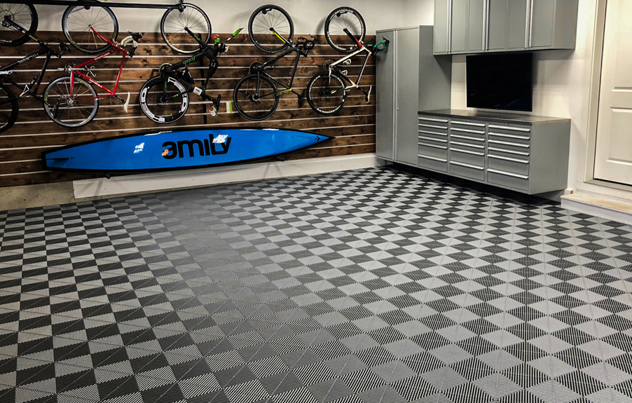 Custom garage featuring Swisstrax tile