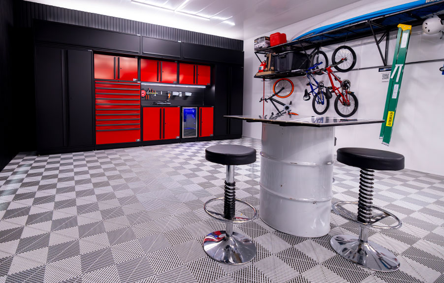 Custom designed garage featuring Swisstrax Garage Tile