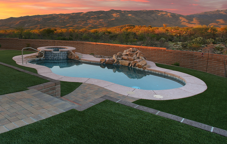 Artificial grass in Arizona backyard